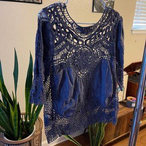 Lace Navy Blue boho blouse size S